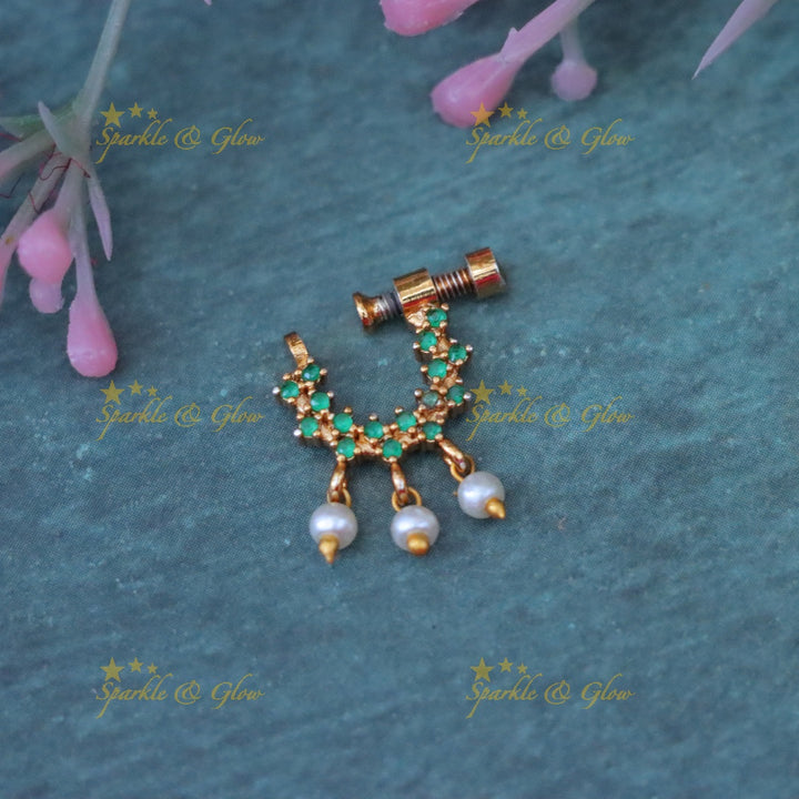 Exquisite Stone Pearl Nosepin for Wedding Elegance
