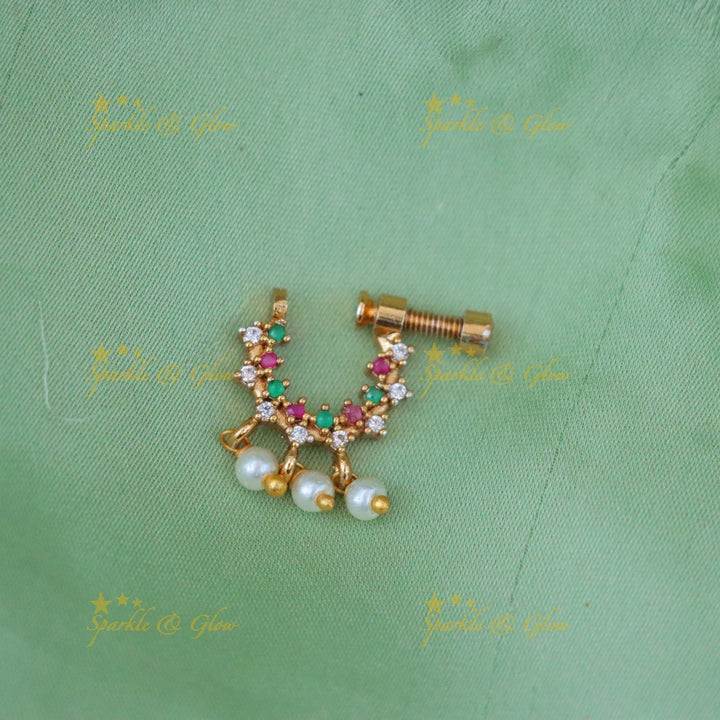 Exquisite Stone Pearl Nosepin for Wedding Elegance
