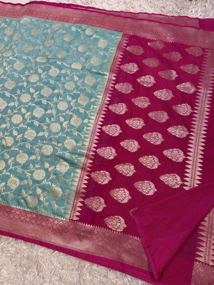 Exquisite Banarasi Katan Georgette Saree in Dual Tones