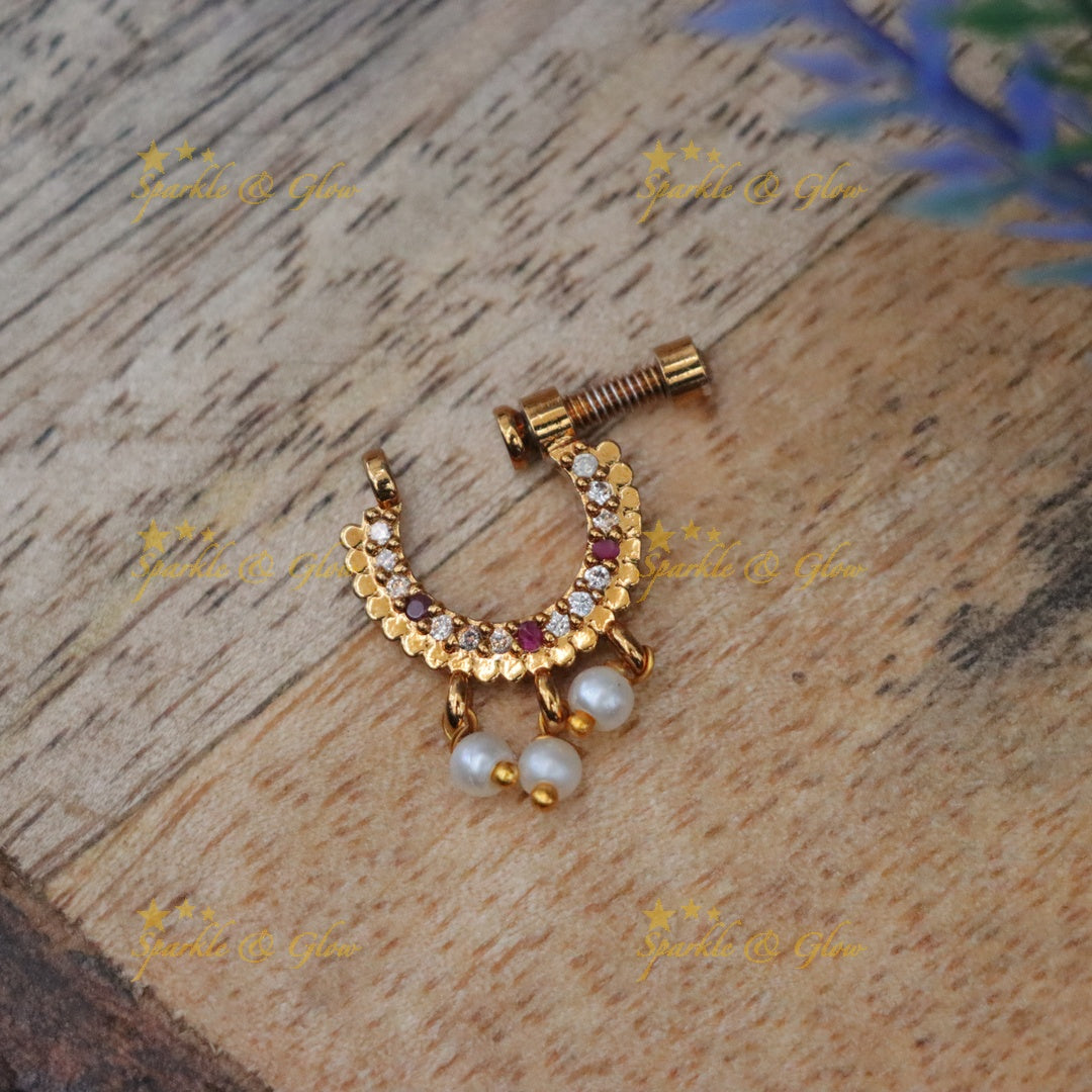 Exquisite Coin Stone Nosepin - Festive Elegance