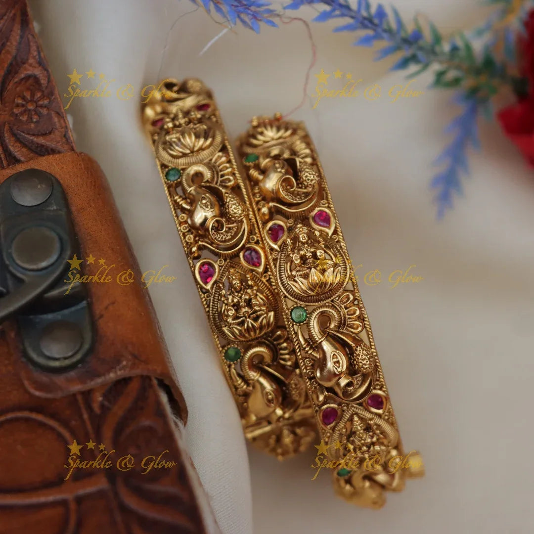 Elegant Lakshmi Elephant Design Kemp Bangles