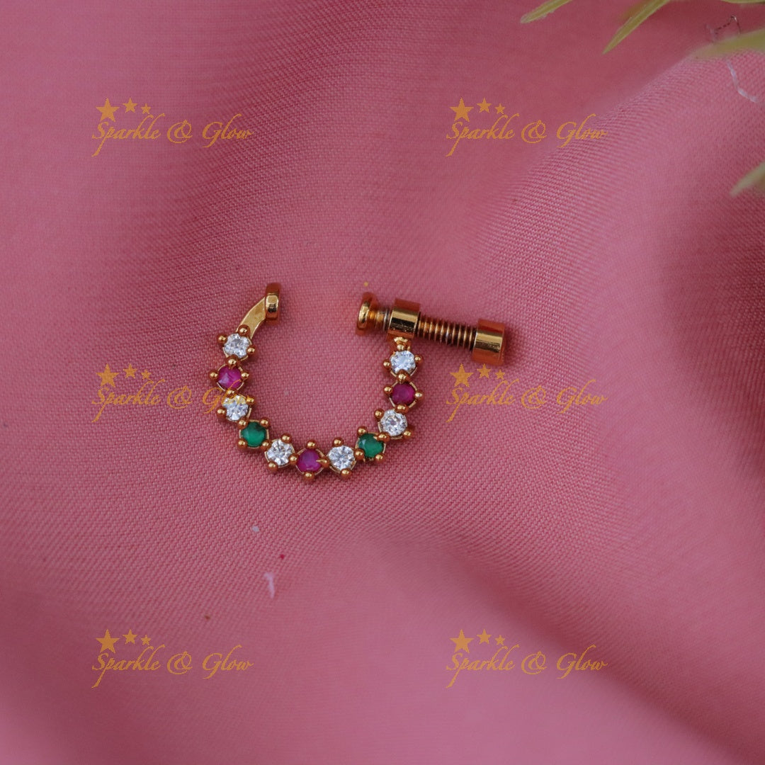 Sparkling Gold Nosepin with Gems for Festive Elegance