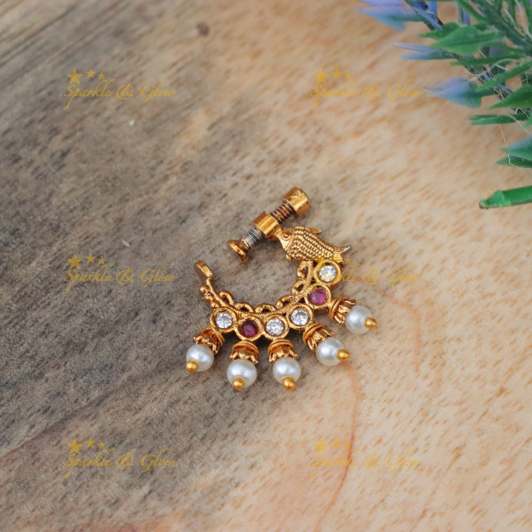 Exquisite Gold Fish Stone Nosepin | Wedding Jewellery