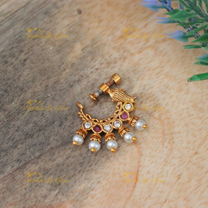 Exquisite Gold Fish Stone Nosepin | Wedding Jewellery