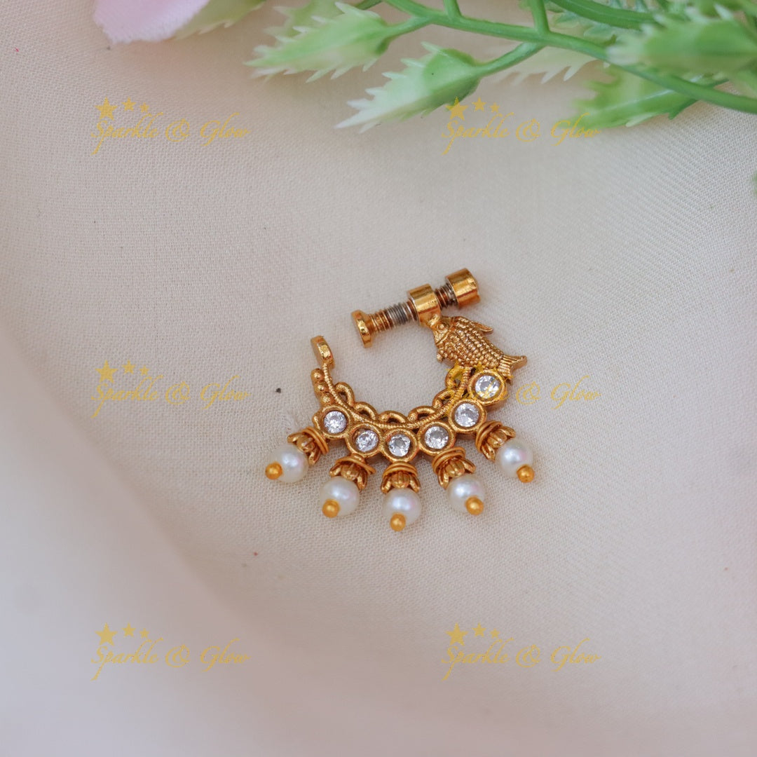 Exquisite Gold Fish Stone Nosepin | Wedding Jewellery