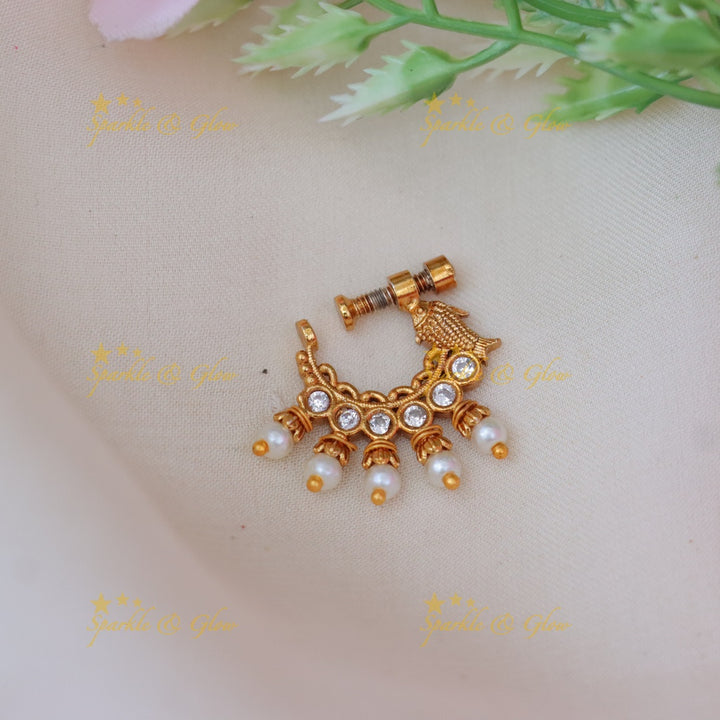 Exquisite Gold Fish Stone Nosepin | Wedding Jewellery