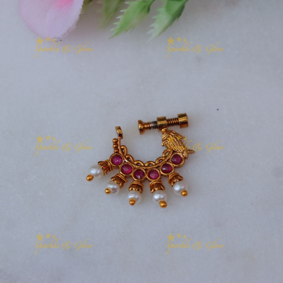 Exquisite Gold Fish Stone Nosepin | Wedding Jewellery