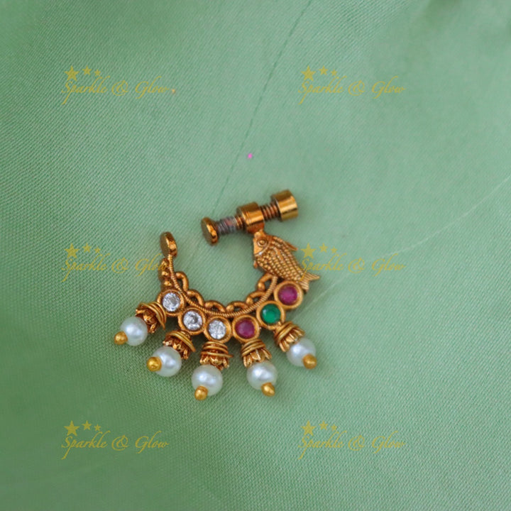 Exquisite Gold Fish Stone Nosepin | Wedding Jewellery