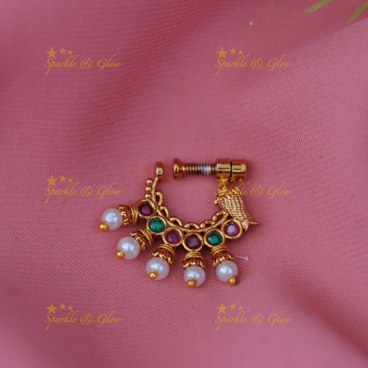 Exquisite Gold Fish Stone Nosepin | Wedding Jewellery