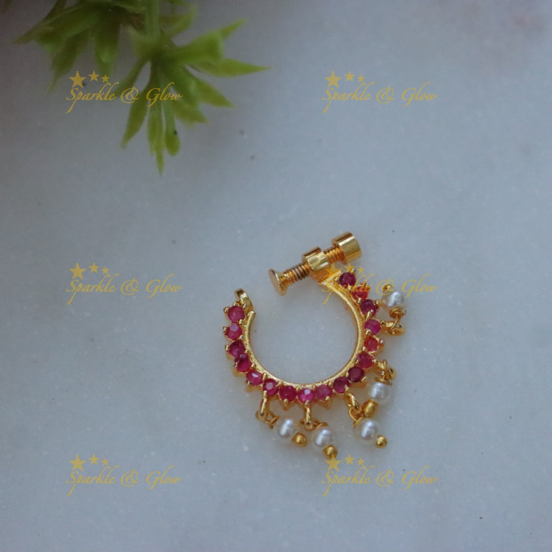 Exquisite Gold Pearl Nosepin for Festive Elegance