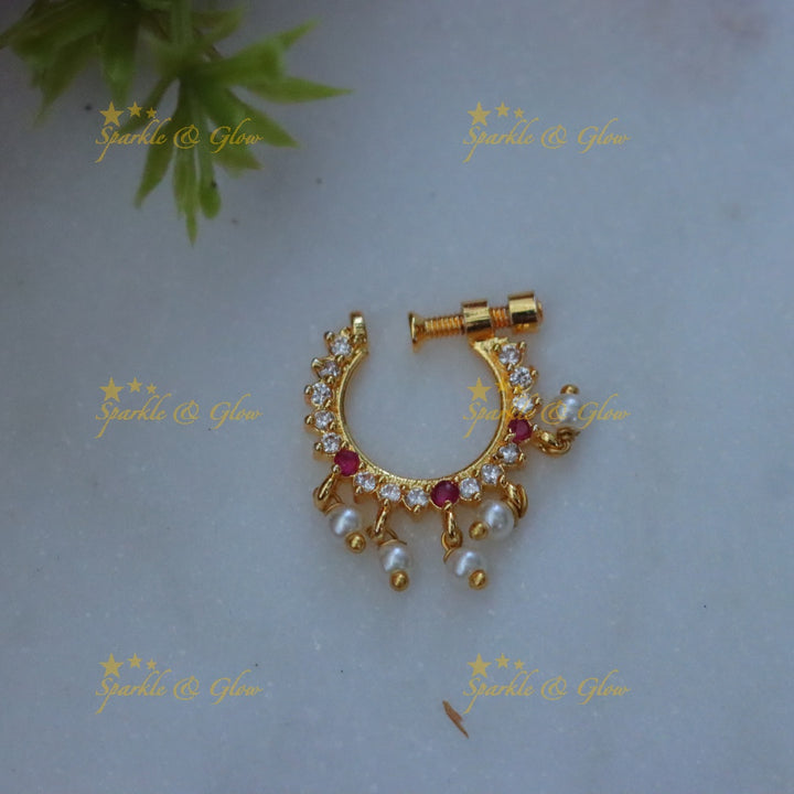 Exquisite Gold Pearl Nosepin for Festive Elegance