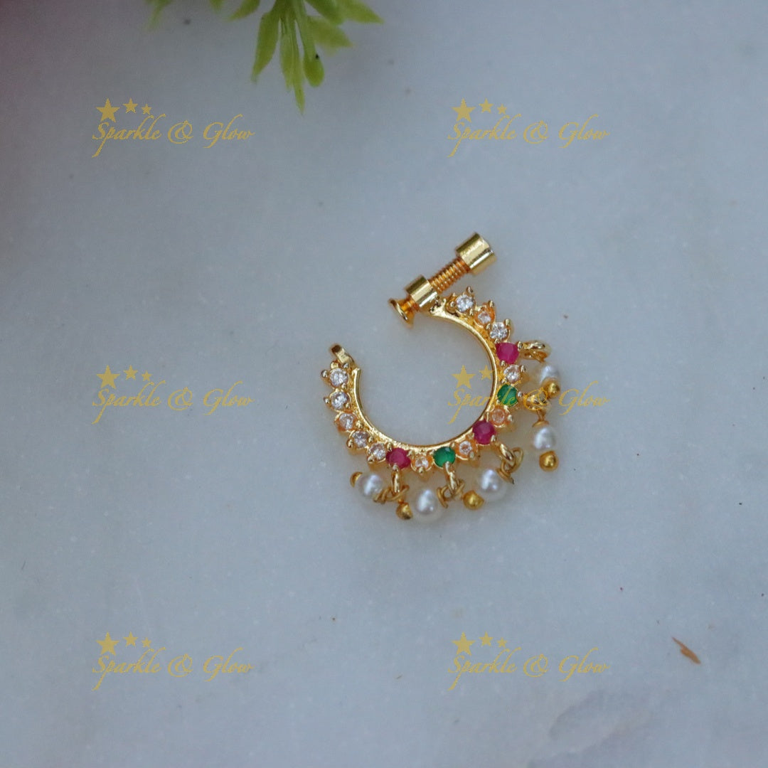 Exquisite Gold Pearl Nosepin for Festive Elegance