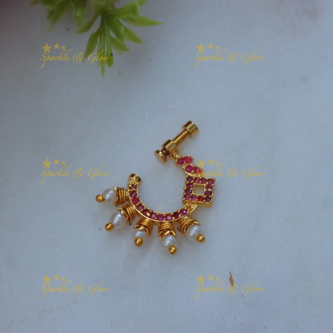 Elegant Gold Pearl Nose Ring - Perfect for Weddings