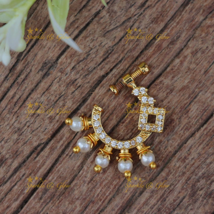 Elegant Gold Pearl Nose Ring - Perfect for Weddings