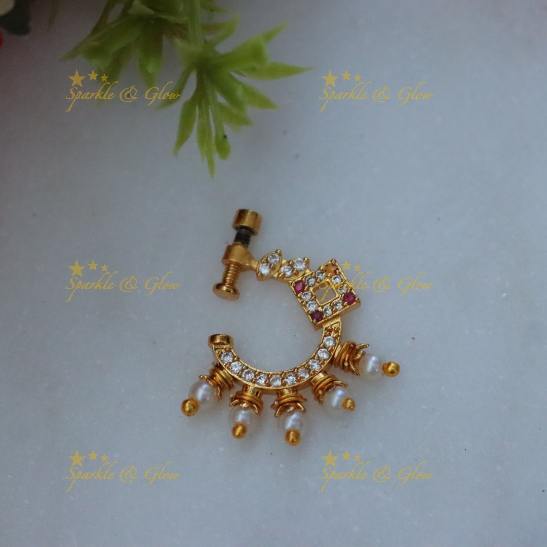 Elegant Gold Pearl Nose Ring - Perfect for Weddings
