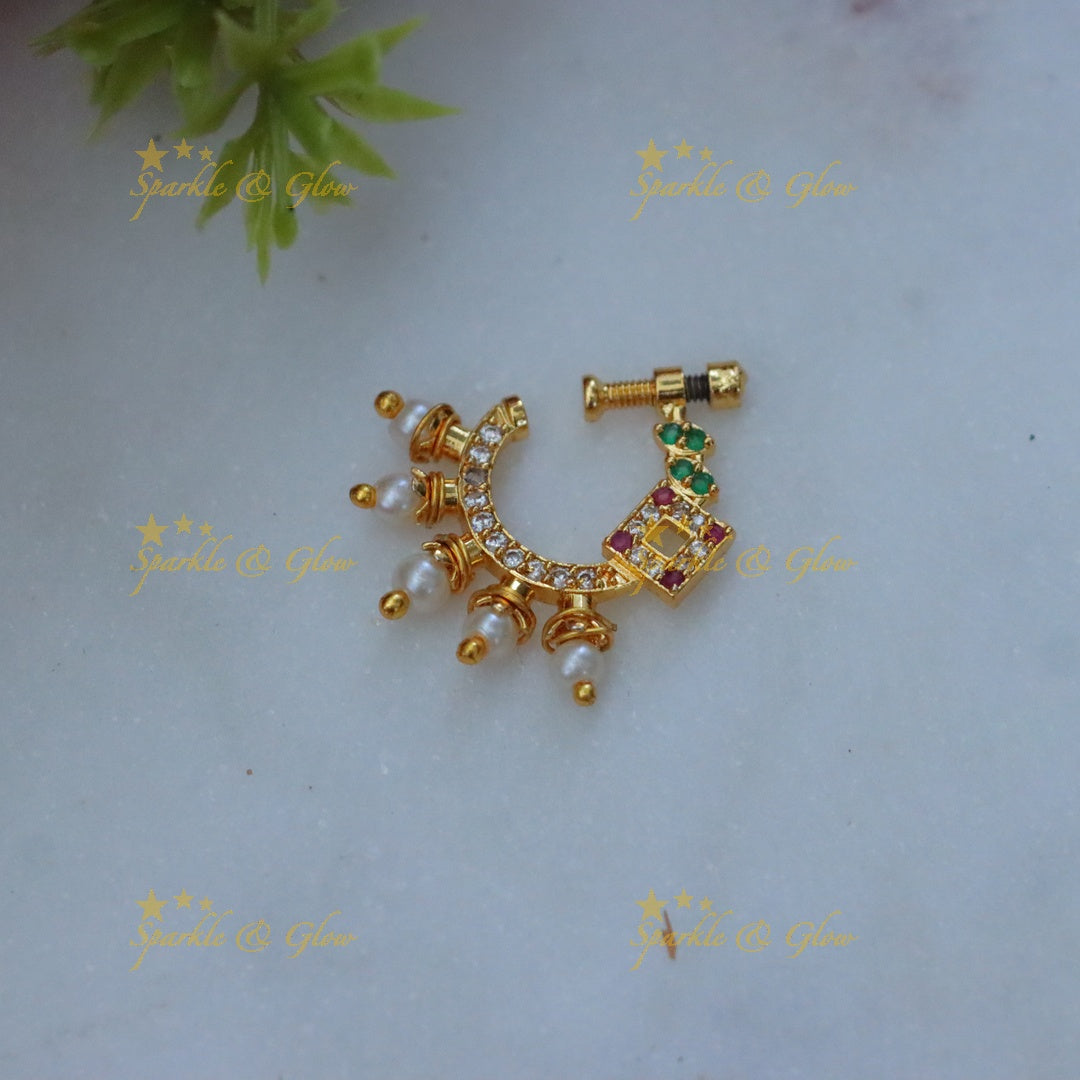 Elegant Gold Pearl Nose Ring - Perfect for Weddings