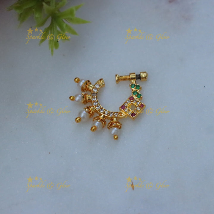 Elegant Gold Pearl Nose Ring - Perfect for Weddings