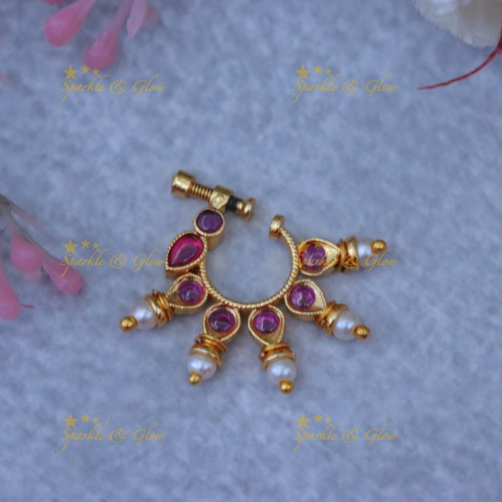 Exquisite Stone Pearl Nosepin - Perfect Festive Elegance