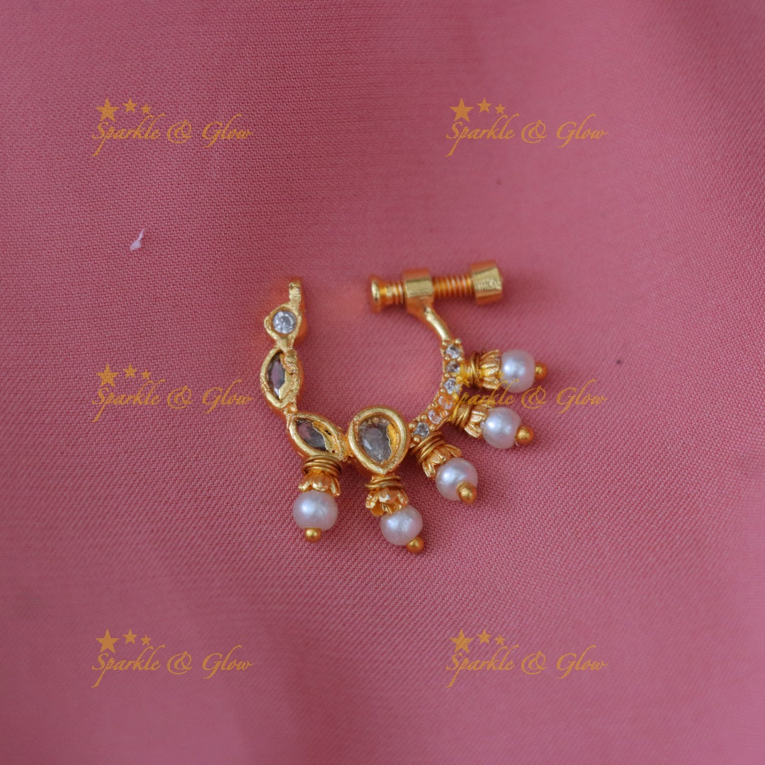 Elegant Gold Pearl Nose Ring | Latest Imitation Jewellery
