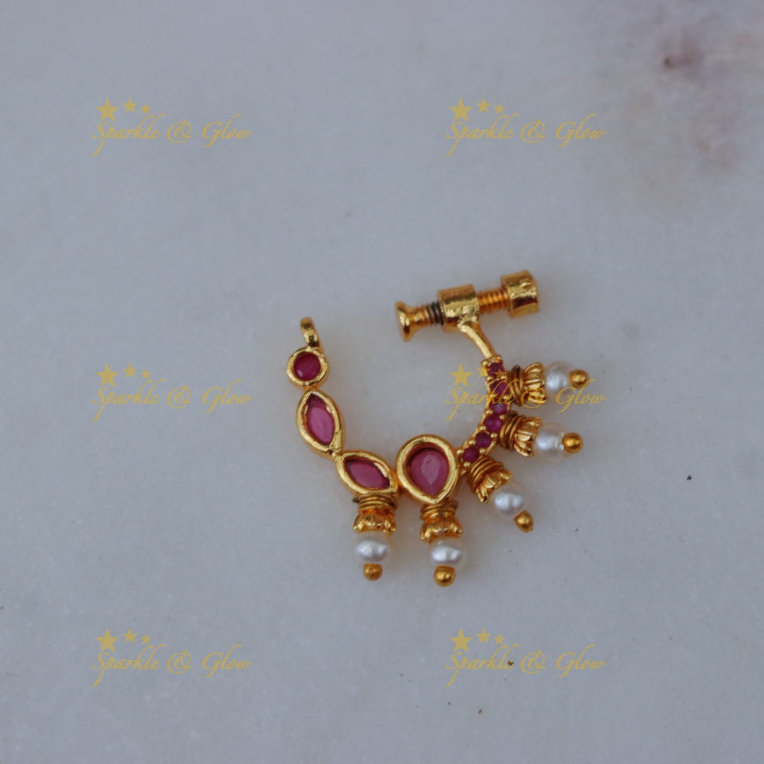 Elegant Gold Pearl Nose Ring | Latest Imitation Jewellery