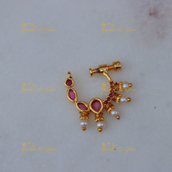 Elegant Gold Pearl Nose Ring | Latest Imitation Jewellery