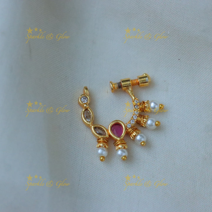 Elegant Gold Pearl Nose Ring | Latest Imitation Jewellery