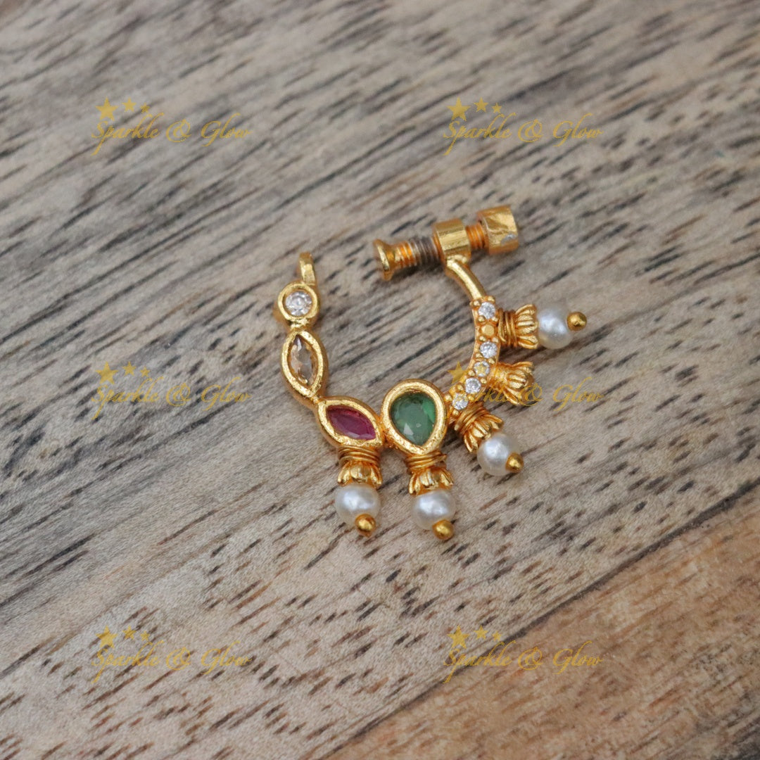 Elegant Gold Pearl Nose Ring | Latest Imitation Jewellery