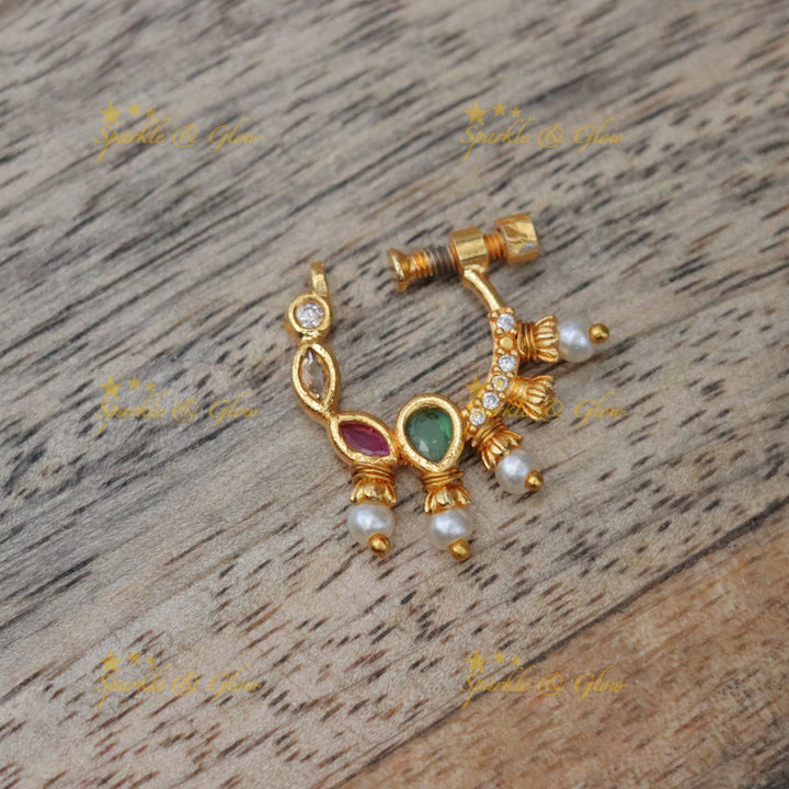 Elegant Gold Pearl Nose Ring | Latest Imitation Jewellery