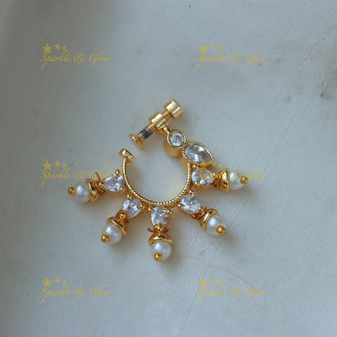 Elegant Gold Leaf Nosepin with Pearls | Sparkle & Glow