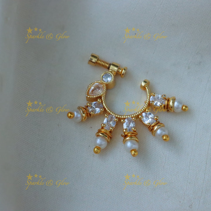 Elegant Gold Leaf Nosepin with Pearls | Sparkle & Glow