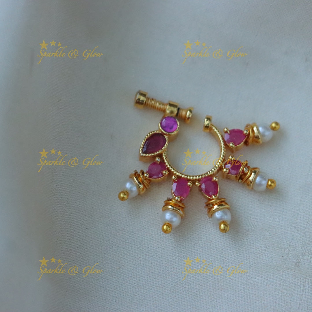 Elegant Gold Leaf Nosepin with Pearls | Sparkle & Glow