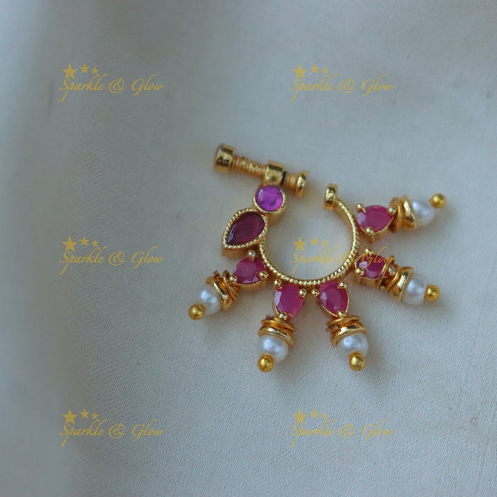 Elegant Gold Leaf Nosepin with Pearls | Sparkle & Glow