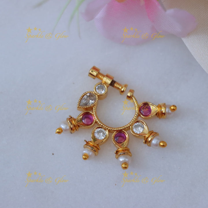 Elegant Gold Leaf Nosepin with Pearls | Sparkle & Glow