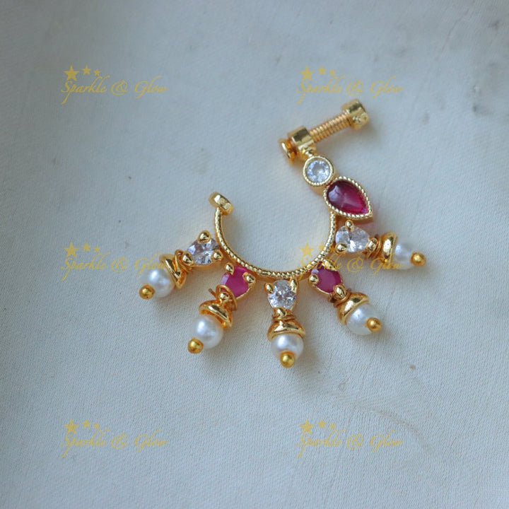 Elegant Gold Leaf Nosepin with Pearls | Sparkle & Glow