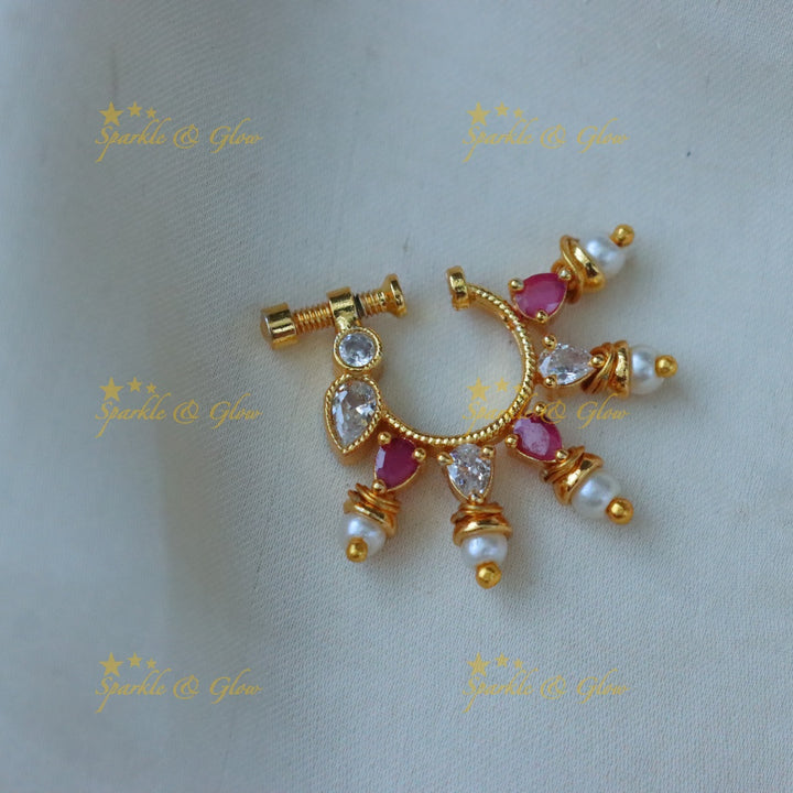 Elegant Gold Leaf Nosepin with Pearls | Sparkle & Glow