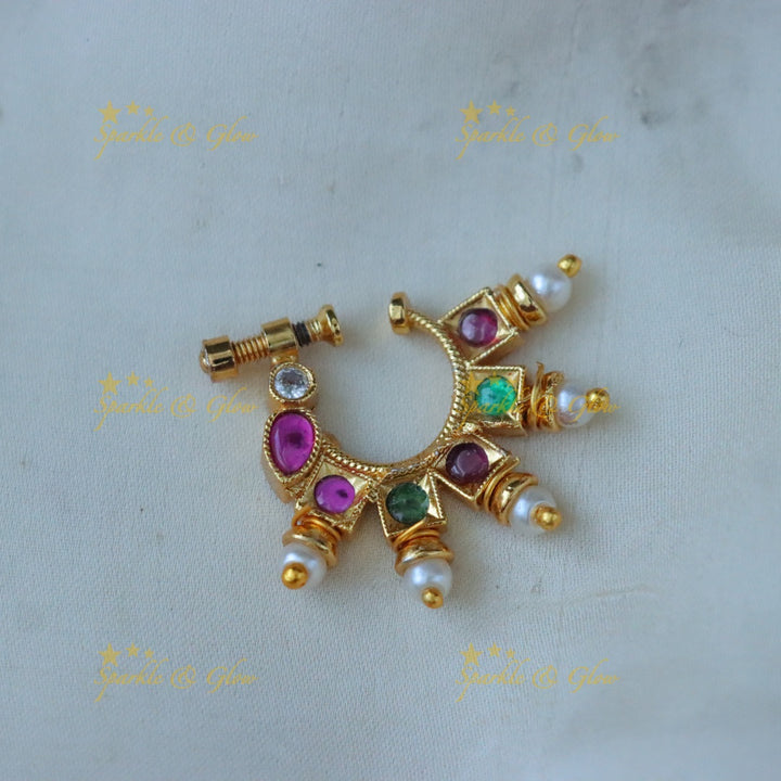 Elegant Gold Leaf Nosepin with Pearls | Sparkle & Glow