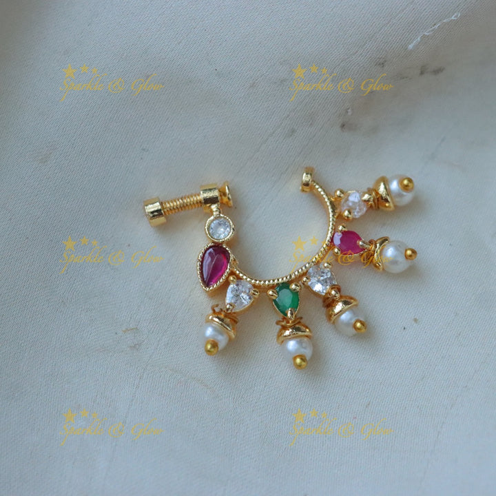 Elegant Gold Leaf Nosepin with Pearls | Sparkle & Glow
