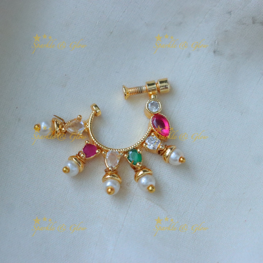 Elegant Gold Leaf Nosepin with Pearls | Sparkle & Glow