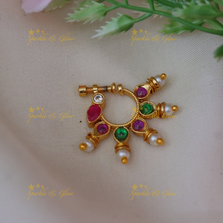 Elegant Gold Leaf Nosepin with Pearls | Sparkle & Glow
