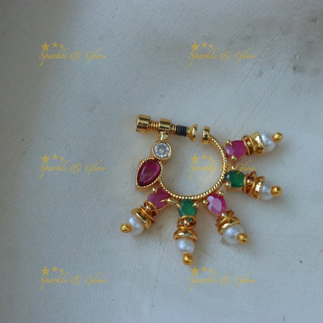 Elegant Gold Leaf Nosepin with Pearls | Sparkle & Glow