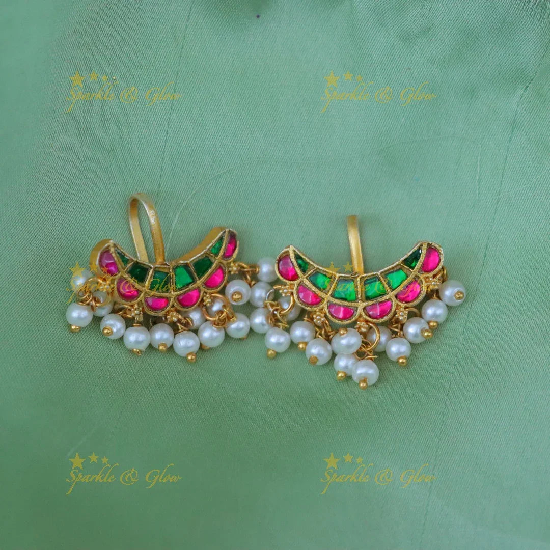 Exquisite Half Moon Pearl Bugadi Earrings – Sparkle & Glow