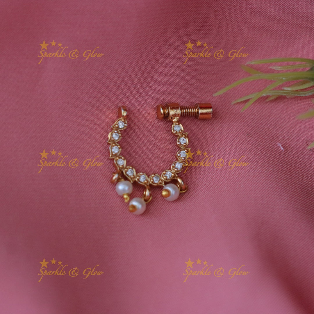 Gold-Plated Pearl Nosepin for Weddings | Sparkle & Glow