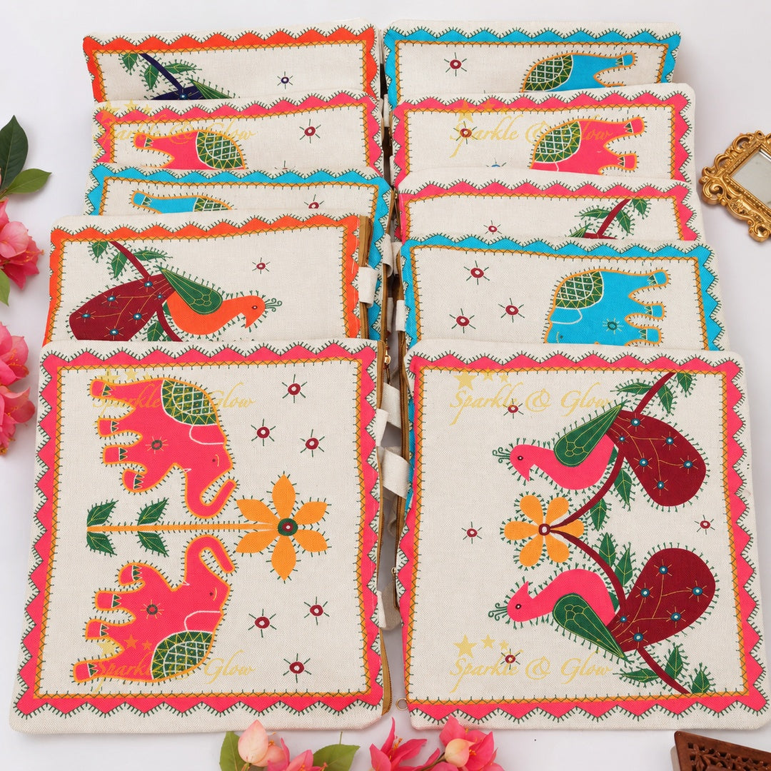 Beautiful Jute Bags for Weddings & Festive Gifts set of 10 Assorted Designs