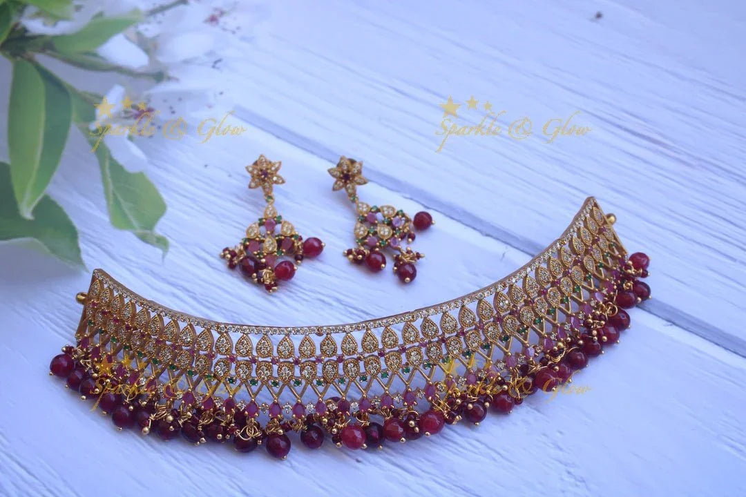 AD stones premium antique non idol choker - Sparkle and Glow