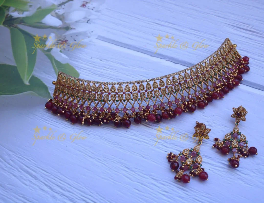 AD stones premium antique non idol choker - Sparkle and Glow