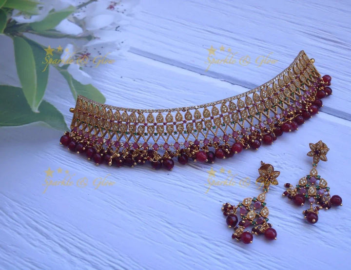 AD stones premium antique non idol choker - Sparkle and Glow