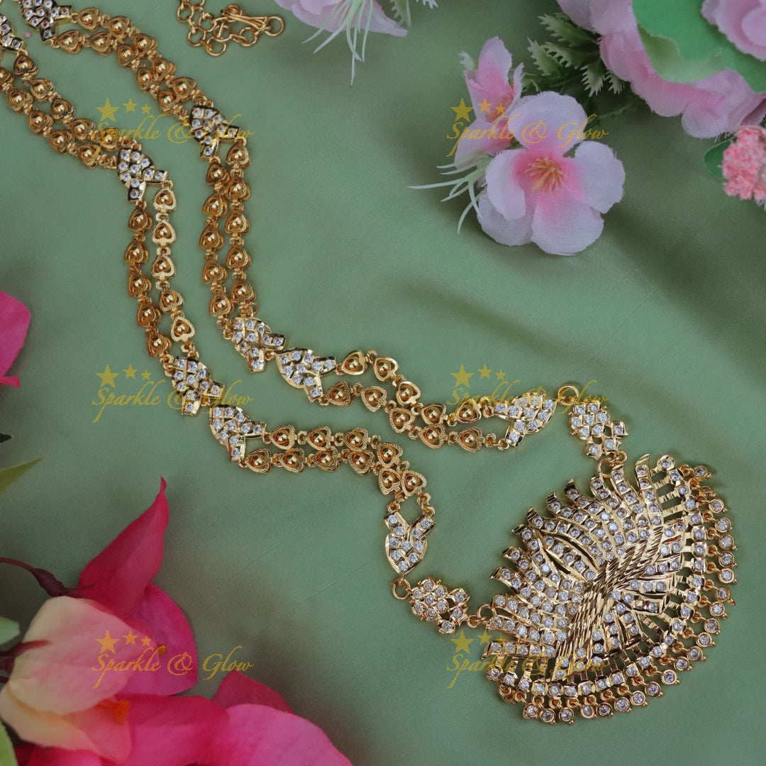 Elegant Gold Haaram with Lotus Pendant – Festive