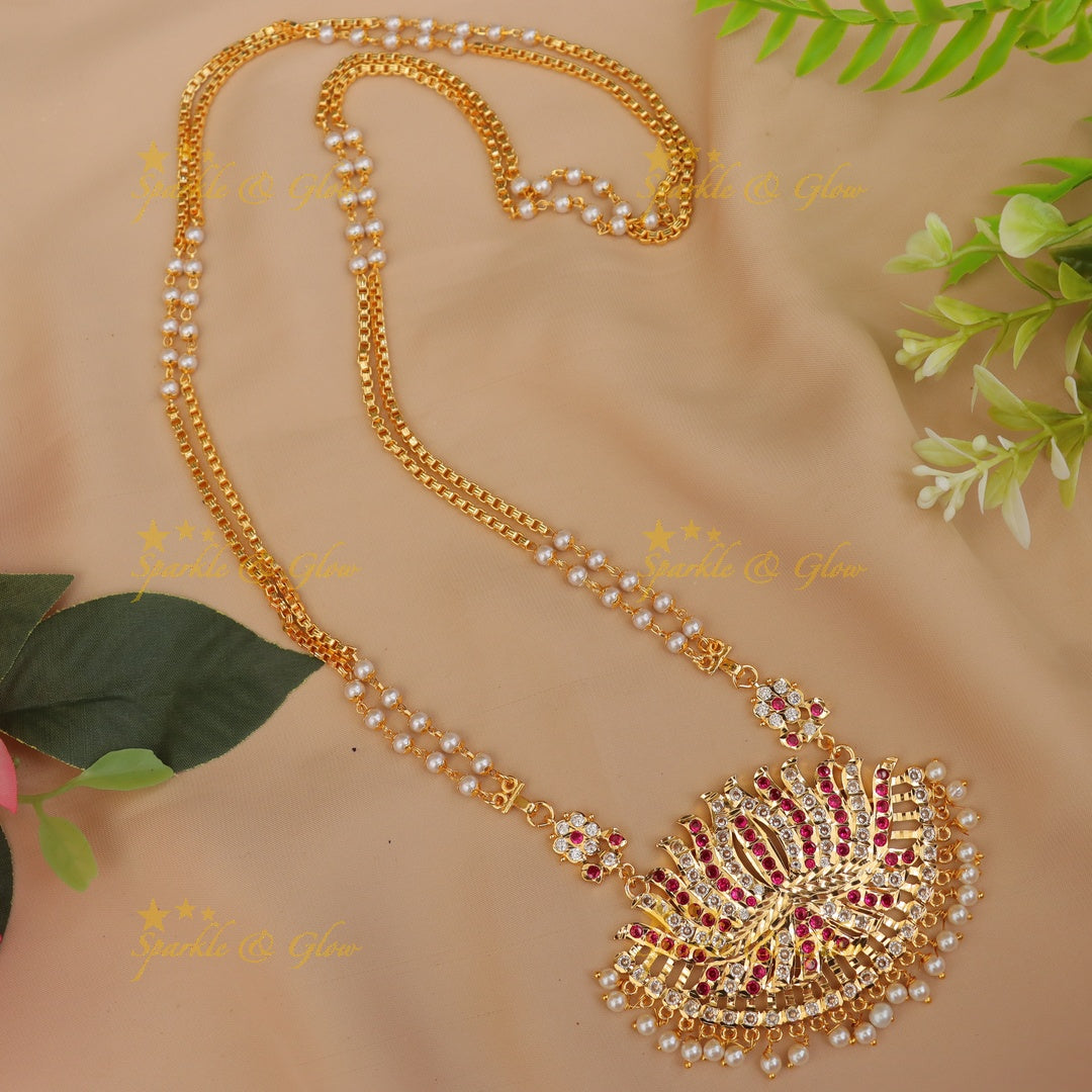 Luxurious Micro Gold Haaram with Lotus Pendant Online