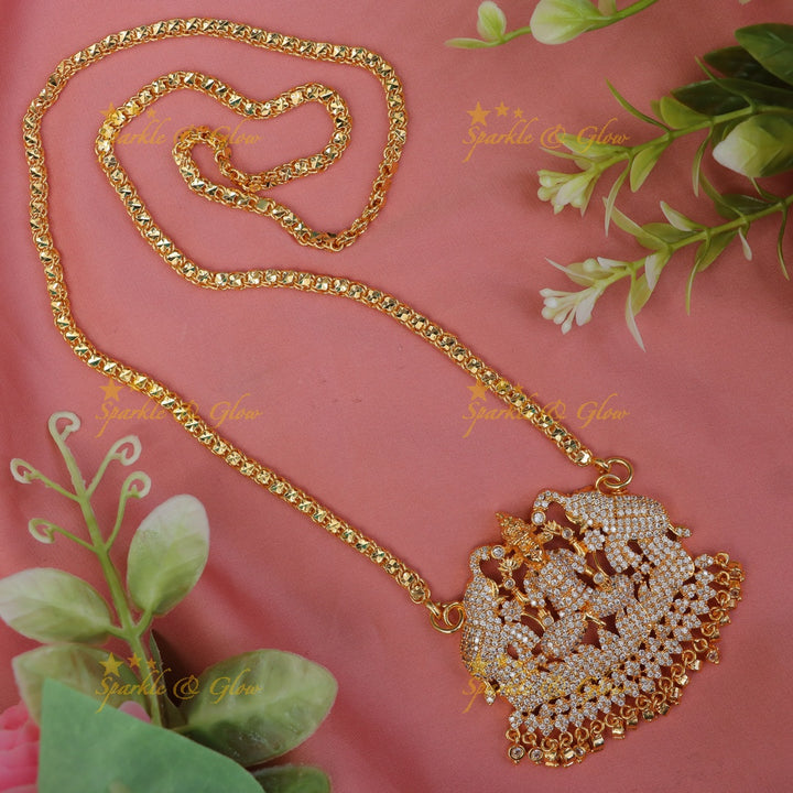 Exquisite Temple Gold Haaram With Elephant Pendant