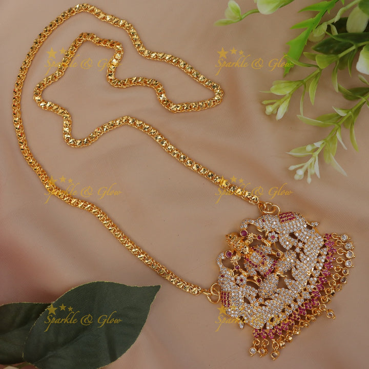 Exquisite Temple Gold Haaram With Elephant Pendant